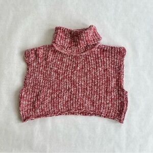 Pants Store Red & White Cotton Knit Cropped Sleeveless Turtleneck Top Size M
